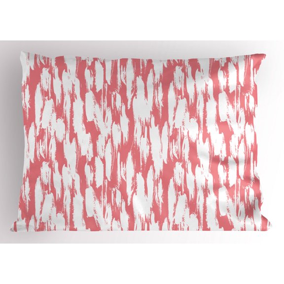 Ambesonne Abstract Pillow Sham, Watercolor Paint Smear, 36" X 20", Coral White