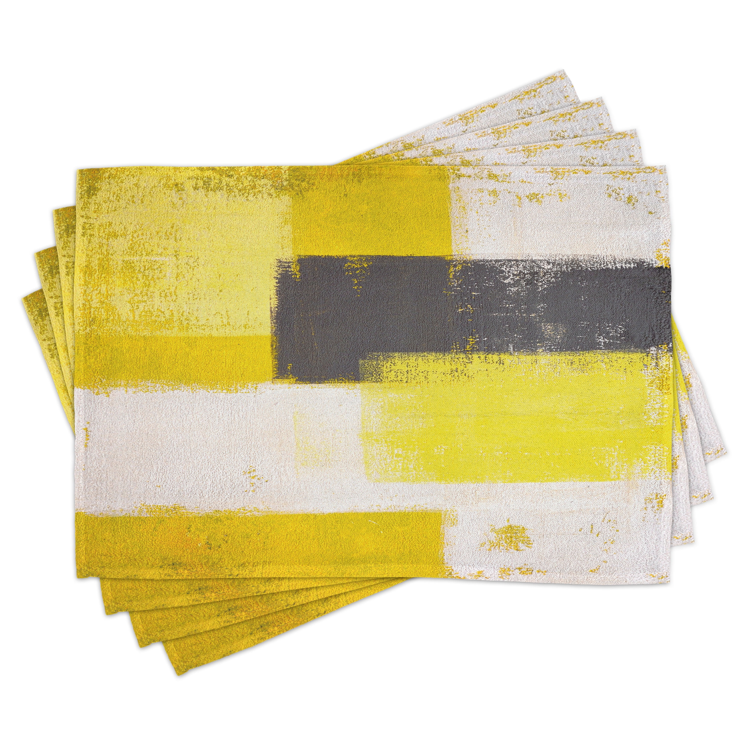 Abstract Yellow and Gray Fabric Placemats Set of 4