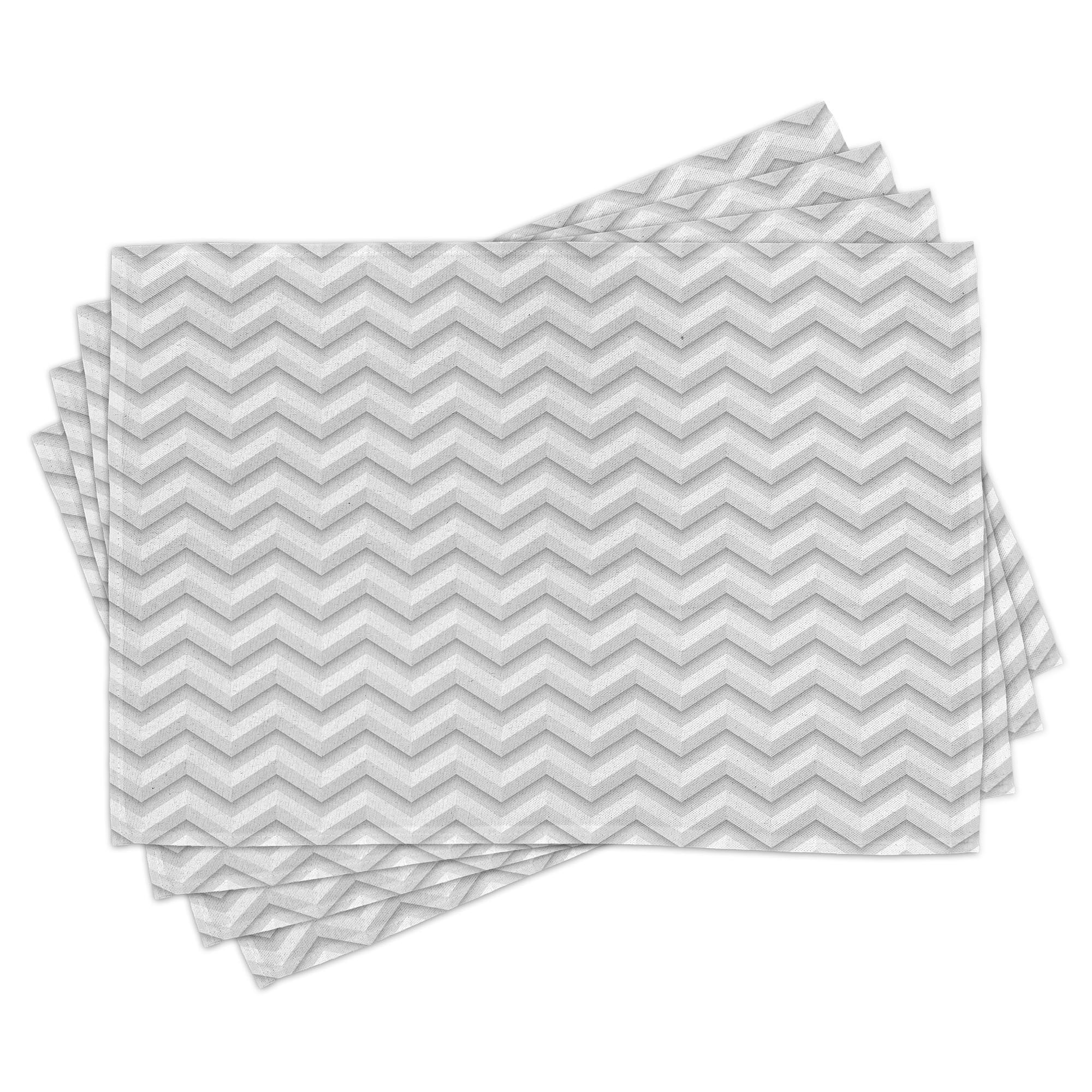 Pale Gray and White Chevron Polyester Placemats Set of 4