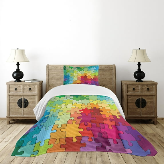 Ambesonne Abstract Quilted Bedspread Set 2 Pcs, Colored Hobby Game, Twin Size, Multicolor