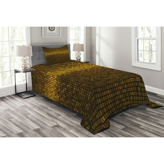Ambesonne Abstract Quilted Bedspread Set 2 Pcs, Disco Theme Art, Twin Size, Multicolor