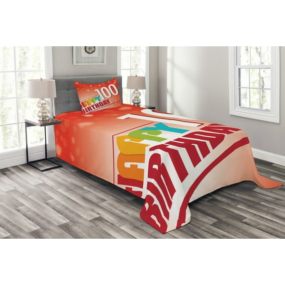 Ambesonne Abstract Quilted Bedspread Set 2 Pcs, Happy Party Words, Twin Size, Multicolor