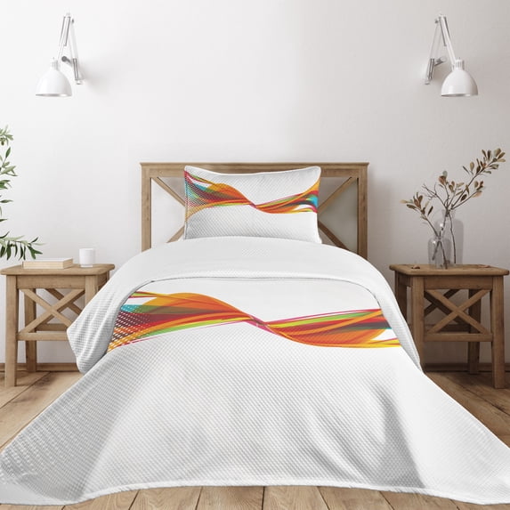 Ambesonne Abstract Quilted Bedspread Set 2 Pcs, Pixel Details Rainbow, Twin Size, Multicolor