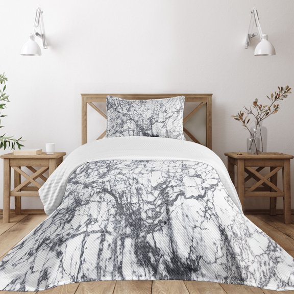 Ambesonne Abstract Quilted Bedspread Set 2 Pcs, Surreal Abstract, Twin Size, Grey White