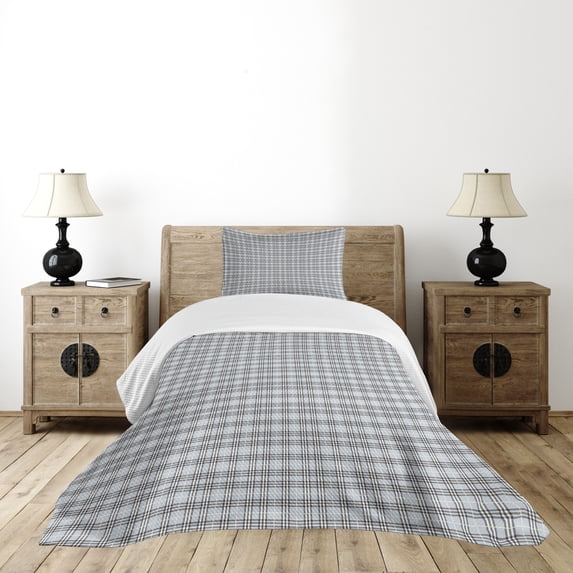 Ambesonne Abstract Quilted Bedspread Set 2 Pcs, Symmetry Fashion Image, Twin Size, Pale Blue Grey