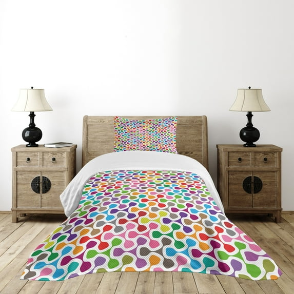 Ambesonne Abstract Quilted Bedspread Set 2 Pcs, Trippy Colored, Twin Size, Multicolor