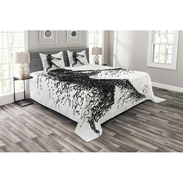 Ambesonne Abstract Quilted Bedspread Set 3 Pcs, Baseball Player, King Size, Charcoal Grey White