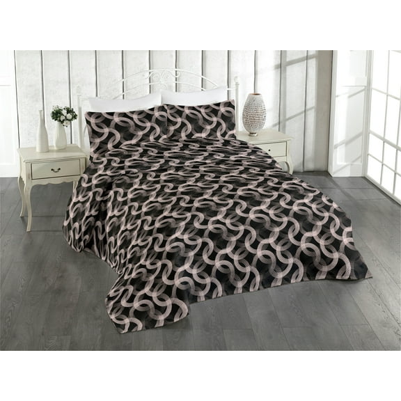 Ambesonne Abstract Quilted Bedspread Set 3 Pcs, Circles Dot Modern Pattern, Twin, Black and Pale Pink