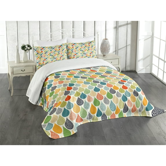 Ambesonne Abstract Quilted Bedspread Set 3 Pcs, Colorful Large Drops, Queen Size, Multicolor