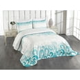 thumbnail image 1 of Ambesonne Abstract Quilted Bedspread Set 3 Pcs, Floral Classic Design, Queen Size, Teal Turquoise White, 1 of 5