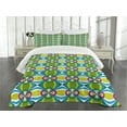 thumbnail image 1 of Ambesonne Abstract Quilted Bedspread Set 3 Pcs, Floral Curvy Checked, King Size, Multicolor, 1 of 5