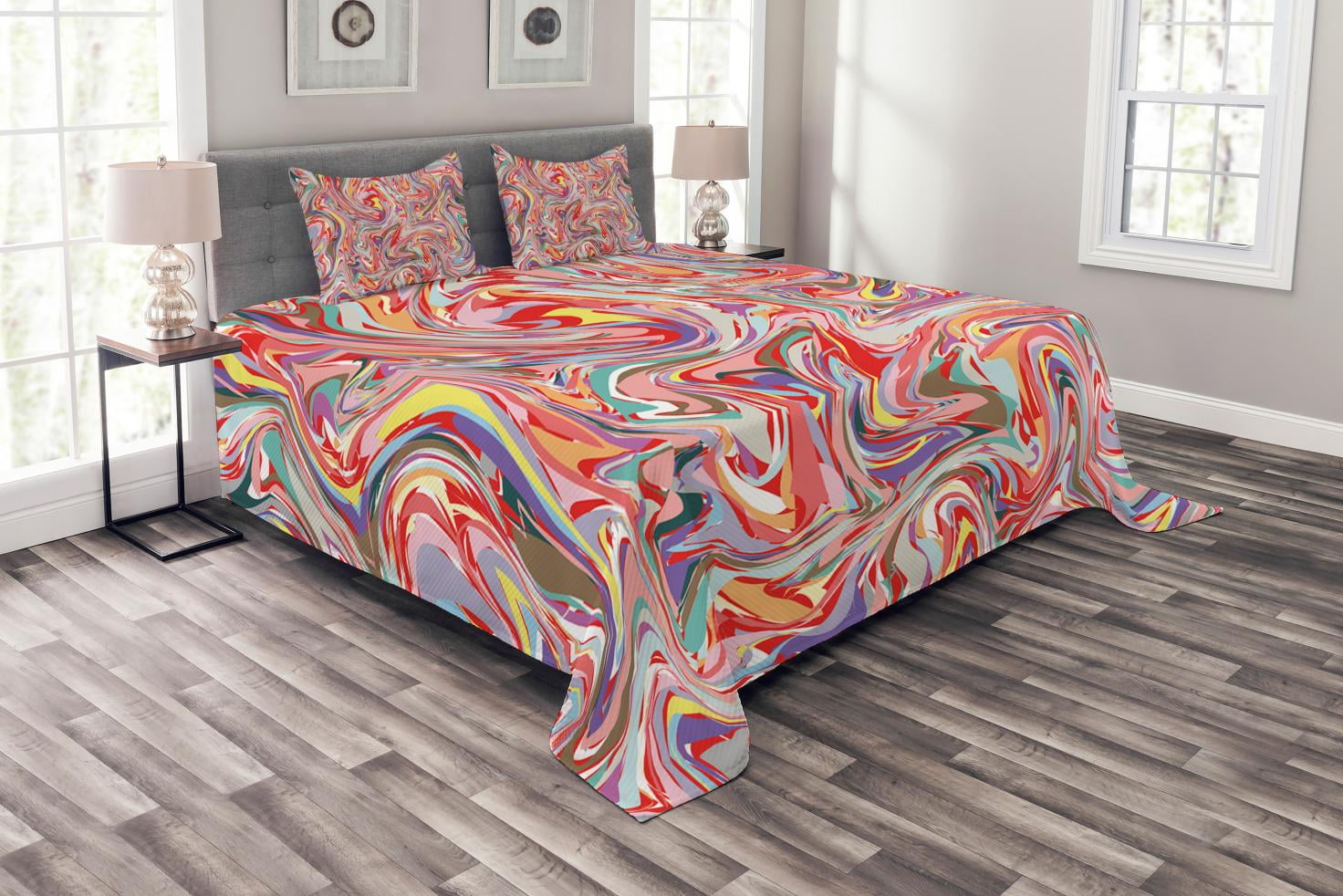 King Size Multicolor Quilted Bedspread Set with Pillow Shams