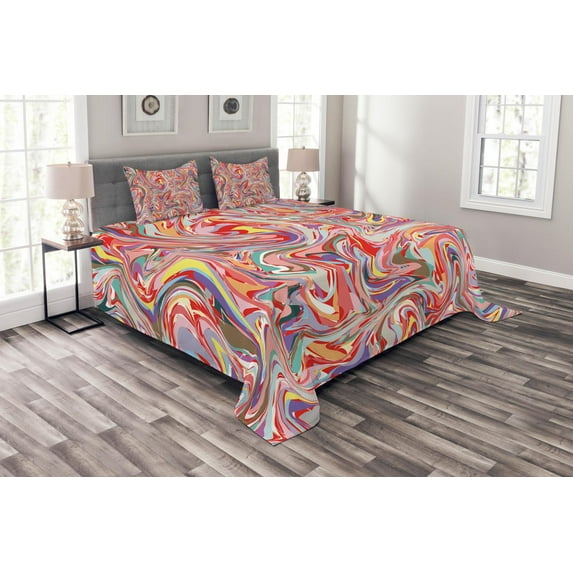Ambesonne Abstract Quilted Bedspread Set 3 Pcs, Flow Splash, King Size, Multicolor