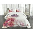 thumbnail image 1 of Ambesonne Abstract Quilted Bedspread Set 3 Pcs, Flowers Burt and Leaf, Queen Size, Pink Purple and Orange, 1 of 5