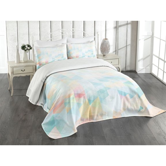 Ambesonne Abstract Quilted Bedspread Set 3 Pcs, Geometrical Futuristic, Queen Size, Multicolor