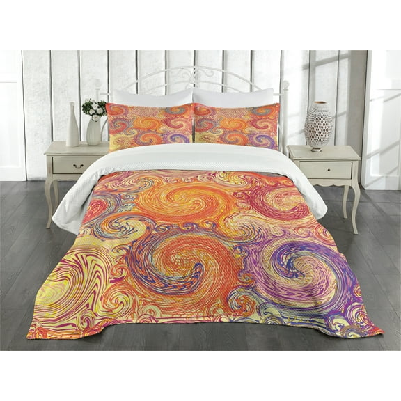 Ambesonne Abstract Quilted Bedspread Set 3 Pcs, Grunge Sun Boho, Queen Size, Multicolor