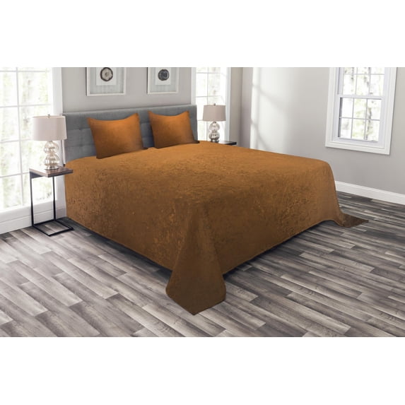 Ambesonne Abstract Quilted Bedspread Set 3 Pcs, Grunge Vintage Design, King Size, Ginger and Brown