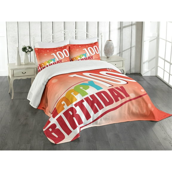 Ambesonne Abstract Quilted Bedspread Set 3 Pcs, Happy Party Words, Queen Size, Multicolor