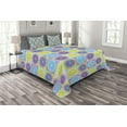 thumbnail image 1 of Ambesonne Abstract Quilted Bedspread Set 3 Pcs, Lemon Pattern Citrus, Queen Size, Pale Green and Violet, 1 of 3