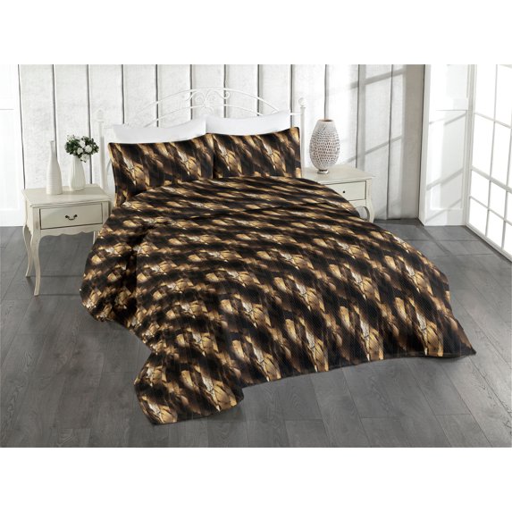 Ambesonne Abstract Quilted Bedspread Set 3 Pcs, Marble Print Grunge Design, Queen, Camel Eggshell Off White