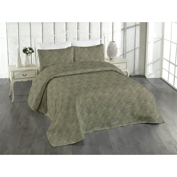 Ambesonne Abstract Quilted Bedspread Set 3 Pcs, Minimalist Motif Pattern, Twin, Army Green White and Black