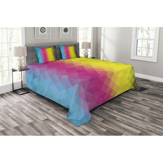 Ambesonne Abstract Quilted Bedspread Set 3 Pcs, Modern Mosaic, Queen Size, Multicolor