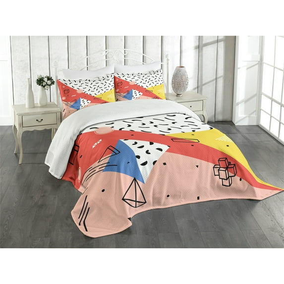 Ambesonne Abstract Quilted Bedspread Set 3 Pcs, Modern Trippy, Queen Size, Multicolor