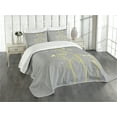 thumbnail image 1 of Ambesonne Abstract Quilted Bedspread Set 3 Pcs, Nature Beauty Flower Twigs, Queen Size, Grey Yellow, 1 of 5