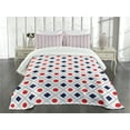 thumbnail image 1 of Ambesonne Abstract Quilted Bedspread Set 3 Pcs, Nautical Circles Squares, Queen Size, Navy Blue White Red, 1 of 3