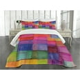 thumbnail image 1 of Ambesonne Abstract Quilted Bedspread Set 3 Pcs, Rainbow Colors Squares, King Size, Multicolor, 1 of 5