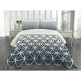 thumbnail image 1 of Ambesonne Abstract Quilted Bedspread Set 3 Pcs, Retro Ombre Curves, Queen Size, Petrol Blue and White, 1 of 5