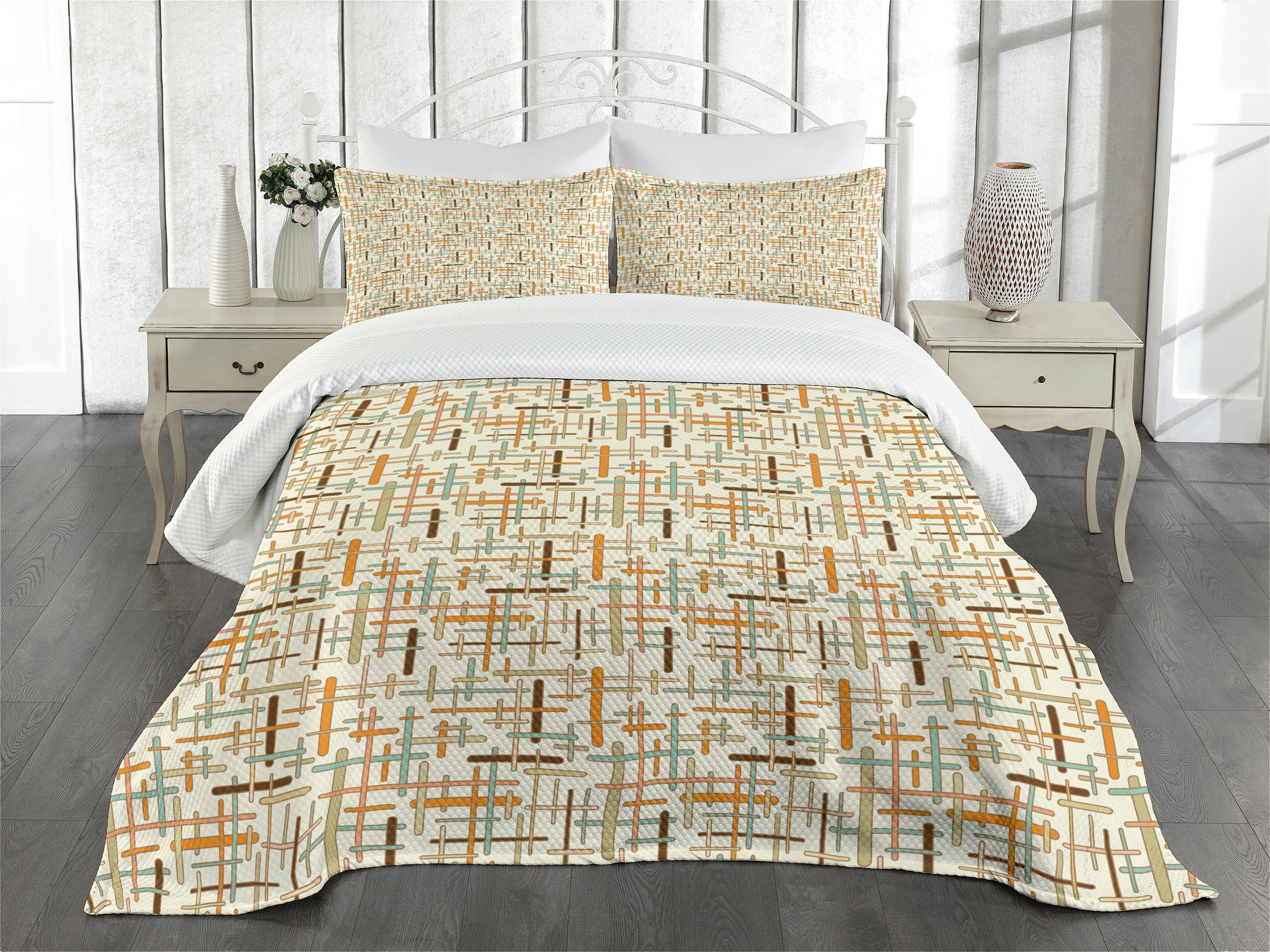 King Size Brown and Orange Polyester Bedspread Set