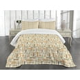 thumbnail image 1 of Ambesonne Abstract Quilted Bedspread Set 3 Pcs, Rounded Colorful Lines, Queen Size, Orange Pale Blue Brown, 1 of 5