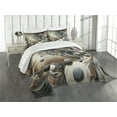 thumbnail image 1 of Ambesonne Abstract Quilted Bedspread Set 3 Pcs, Surreal Swirling Posh Art, King Size, Dark Slate Blue and Tan, 1 of 5