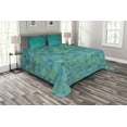 thumbnail image 1 of Ambesonne Abstract Quilted Bedspread Set 3 Pcs, Triangle Mosaic Design, King Size, Green Navy, 1 of 3