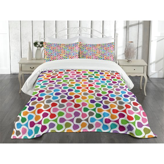 Ambesonne Abstract Quilted Bedspread Set 3 Pcs, Trippy Colored, Queen Size, Multicolor