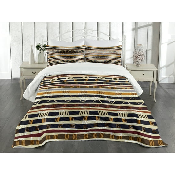 Ambesonne Abstract Quilted Bedspread Set 3 Pcs, Trippy Geometric, Queen Size, Multicolor