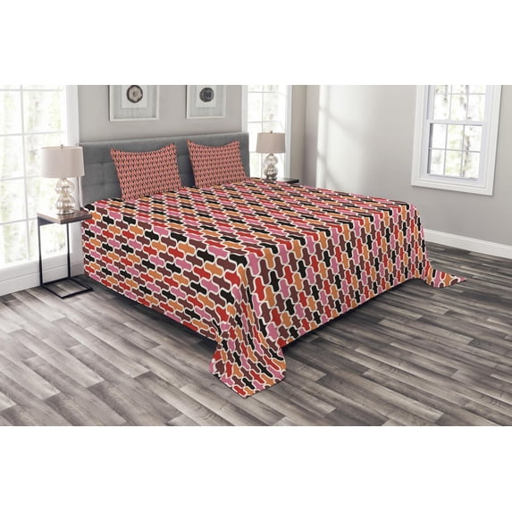 Ambesonne Abstract Quilted Bedspread Set 3 Pcs, Vertical Lines Graphic, Queen Size, Multicolor