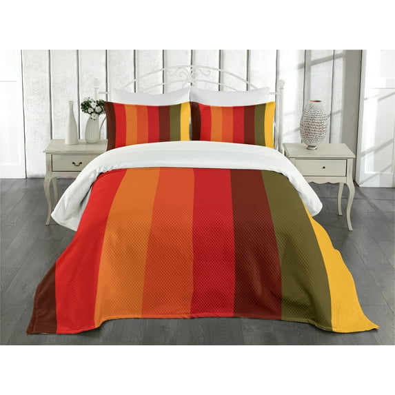 Ambesonne Abstract Quilted Bedspread Set 3 Pcs, Vertical Striped, Queen Size, Multicolor