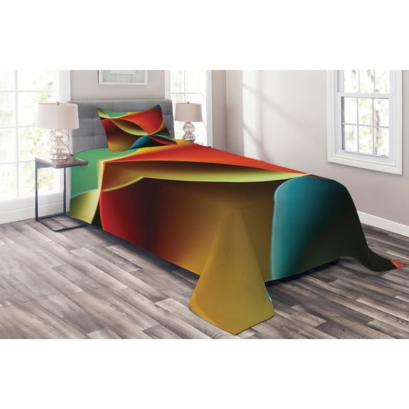 Ambesonne Abstract Quilted Coverlet 2 Pcs, Graphic Colored, Twin Size, Orange White