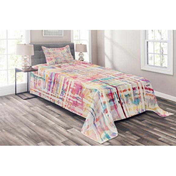 Ambesonne Abstract Quilted Coverlet 2 Pcs, Grunge Mixed, Twin Size, Multicolor