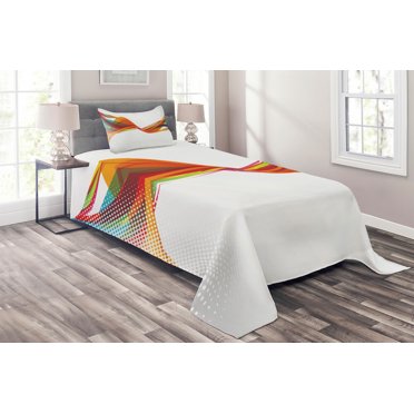 Ambesonne Abstract Quilted Coverlet 2 Pcs, Pixel Details Rainbow, Twin Size, Multicolor