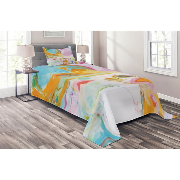 Ambesonne Abstract Quilted Coverlet 2 Pcs, Surreal Abstract Art, Twin Size, Multicolor