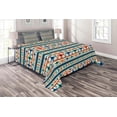 thumbnail image 1 of Ambesonne Abstract Quilted Coverlet 3 Pcs, Aztec Geometry Prehistoric, Queen Size, Blue White and Orange, 1 of 3