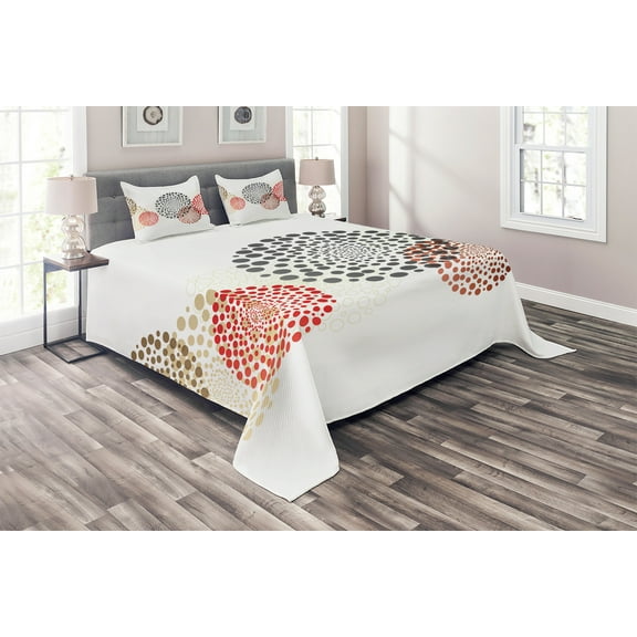 Ambesonne Abstract Quilted Coverlet 3 Pcs, Circled Modern Dots, Queen Size, Maroon Grey Red