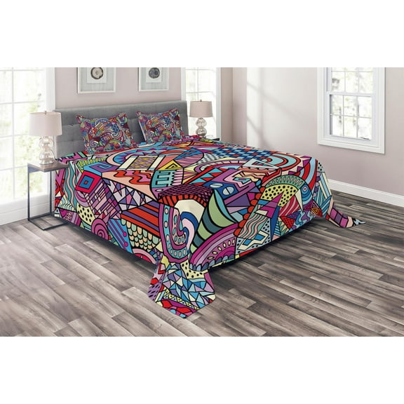 Ambesonne Abstract Quilted Coverlet 3 Pcs, Funky Modern, King Size, Multicolor