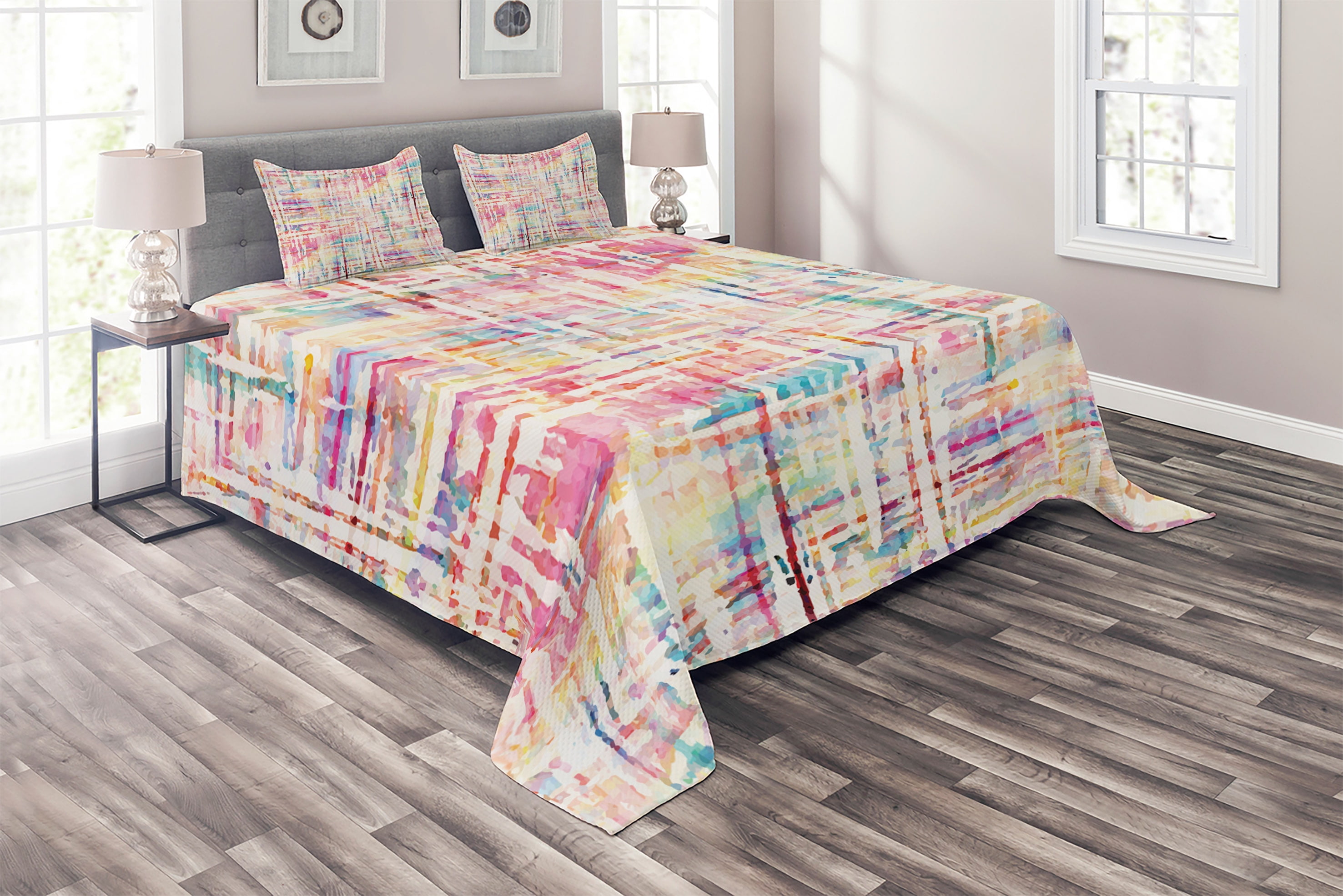 Ambesonne Abstract Quilted Coverlet 3 Pcs, Grunge Mixed, Queen Size ...