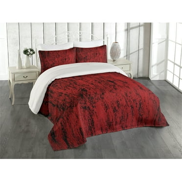 Ambesonne Abstract Quilted Coverlet 3 Pcs, Grungy Abstract Design, King Size, Black Red
