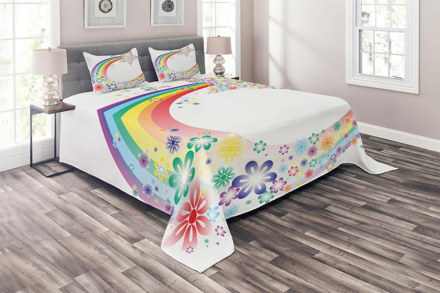 Ambesonne Abstract Quilted Coverlet 3 Pcs, Nature Spring Floral, King ...