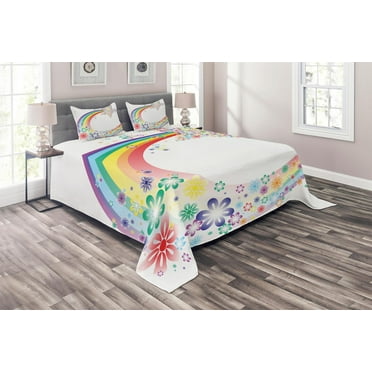Ambesonne Abstract Quilted Coverlet 3 Pcs, Nature Spring Floral, King Size, Multicolor